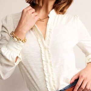 Boden Caroline Jersey Button-Up Top with Ruffle Detail – Size 6
